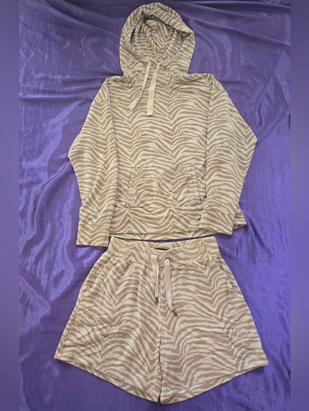 Banana Republic Baby Terry Tan Zebra Print 2-Piece Hoodie & Shorts Set Size XS